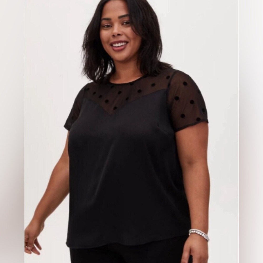 3X Black Dotted Semi-Mesh Top - Torrid